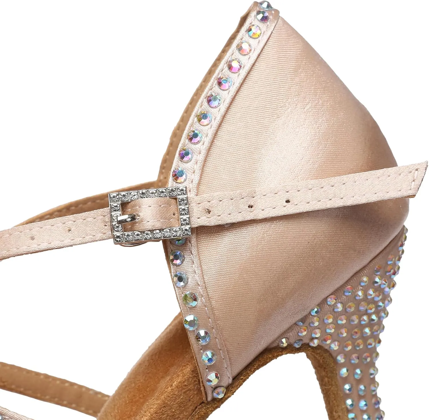 SWDZM Rhinestone Latin Ballroom Dance Shoes Women Satin Salsa Bachata Performance Sparkly Dancing Shoes