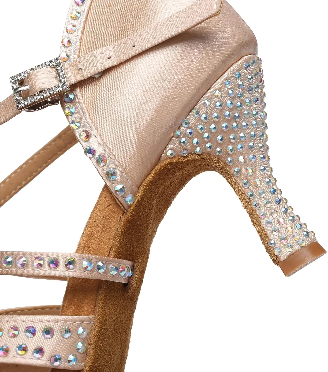 SWDZM Rhinestone Latin Ballroom Dance Shoes Women Satin Salsa Bachata Performance Sparkly Dancing Shoes
