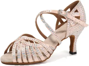 SWDZM Women's Ballroom Dance Shoes Rhinestone Latin Salsa Heeled Party Dance Shoes,Model L379