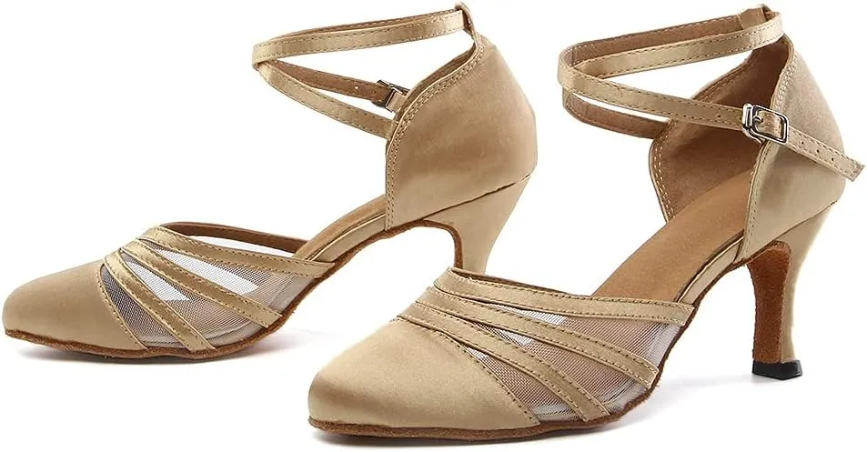 SWDZM Women's Latin Ballroom Dance Shoes Closed Toe Smooth Salsa Practice Performance Dancing Shoes