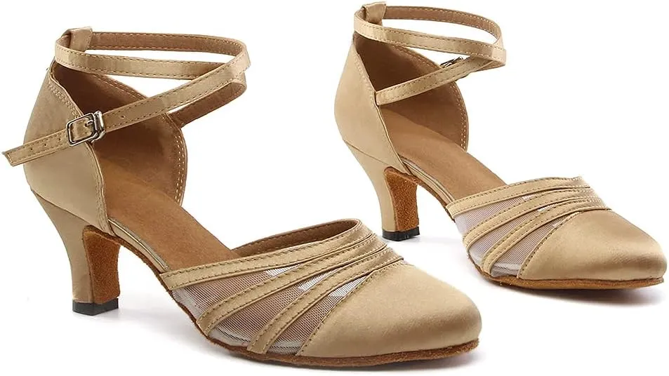 SWDZM Women's Latin Ballroom Dance Shoes Closed Toe Smooth Salsa Practice Performance Dancing Shoes