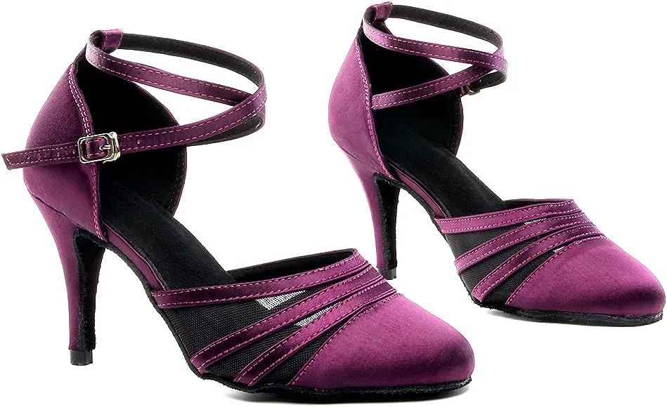 SWDZM Women's Latin Ballroom Dance Shoes Closed Toe Smooth Salsa Practice Performance Dancing Shoes