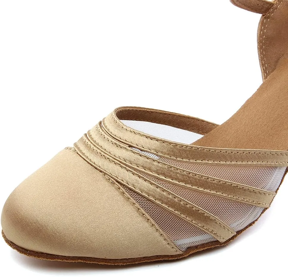SWDZM Women's Latin Ballroom Dance Shoes Closed Toe Smooth Salsa Practice Performance Dancing Shoes