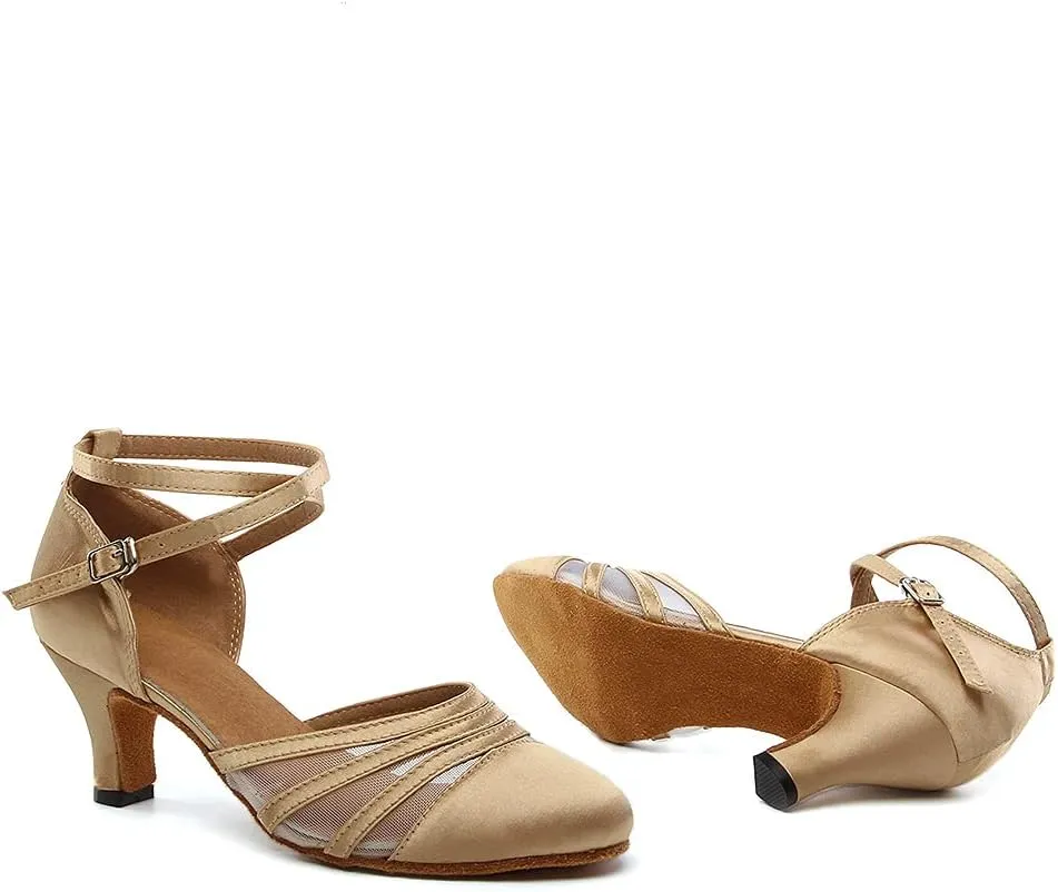 SWDZM Women's Latin Ballroom Dance Shoes Closed Toe Smooth Salsa Practice Performance Dancing Shoes
