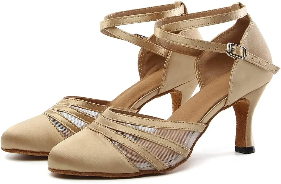 SWDZM Women's Latin Ballroom Dance Shoes Closed Toe Smooth Salsa Practice Performance Dancing Shoes
