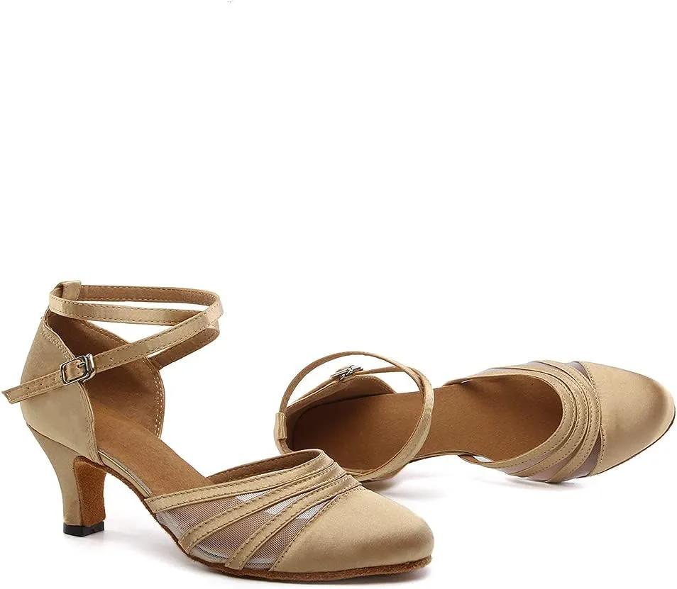 SWDZM Women's Latin Ballroom Dance Shoes Closed Toe Smooth Salsa Practice Performance Dancing Shoes