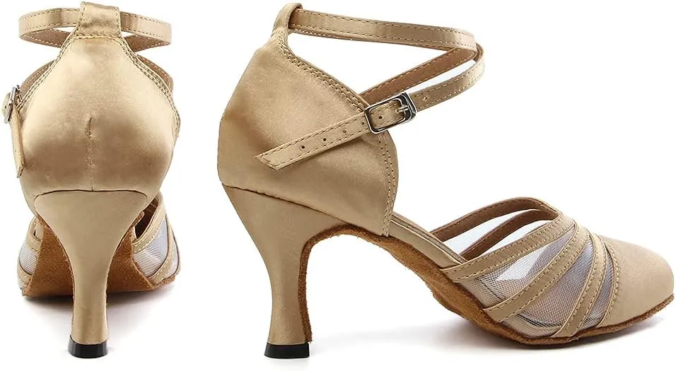 SWDZM Women's Latin Ballroom Dance Shoes Closed Toe Smooth Salsa Practice Performance Dancing Shoes