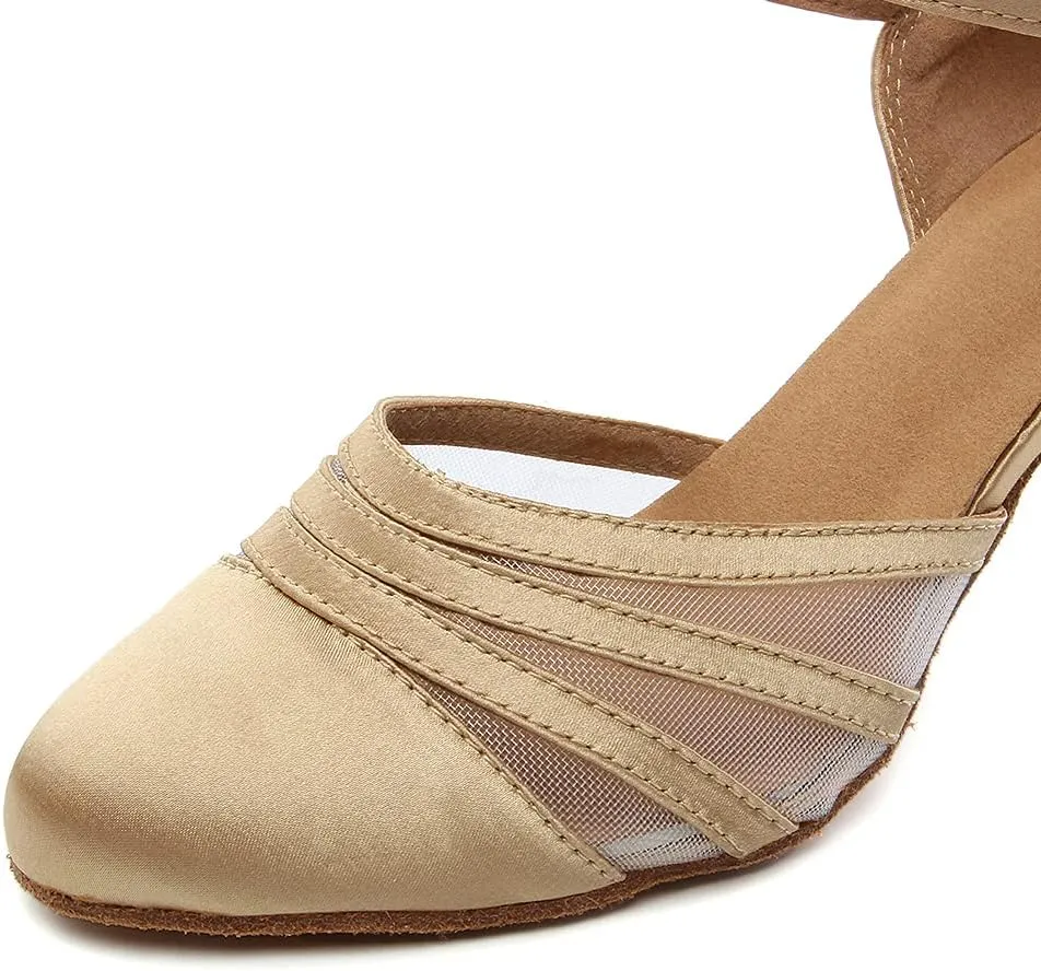 SWDZM Women's Latin Ballroom Dance Shoes Closed Toe Smooth Salsa Practice Performance Dancing Shoes