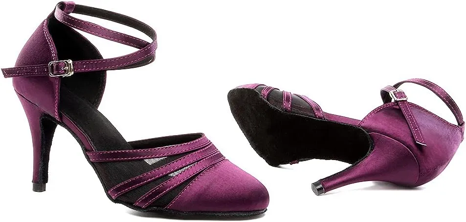 SWDZM Women's Latin Ballroom Dance Shoes Closed Toe Smooth Salsa Practice Performance Dancing Shoes
