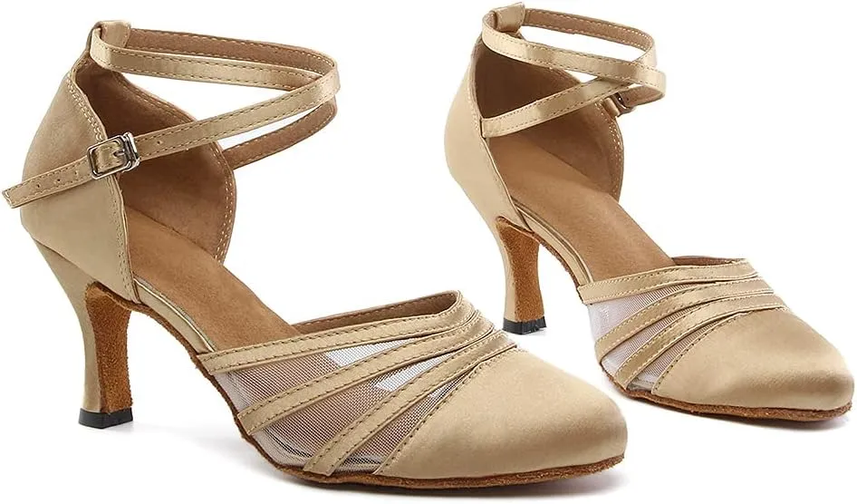 SWDZM Women's Latin Ballroom Dance Shoes Closed Toe Smooth Salsa Practice Performance Dancing Shoes