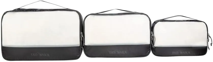 Tatonka Packing Cube Mesh Bag Set (3 Pieces) - Three Lightweight Mesh Bags in Different Sizes - for Clear Packing of Travel Luggage in Suitcase or Travel Backpack (Black)