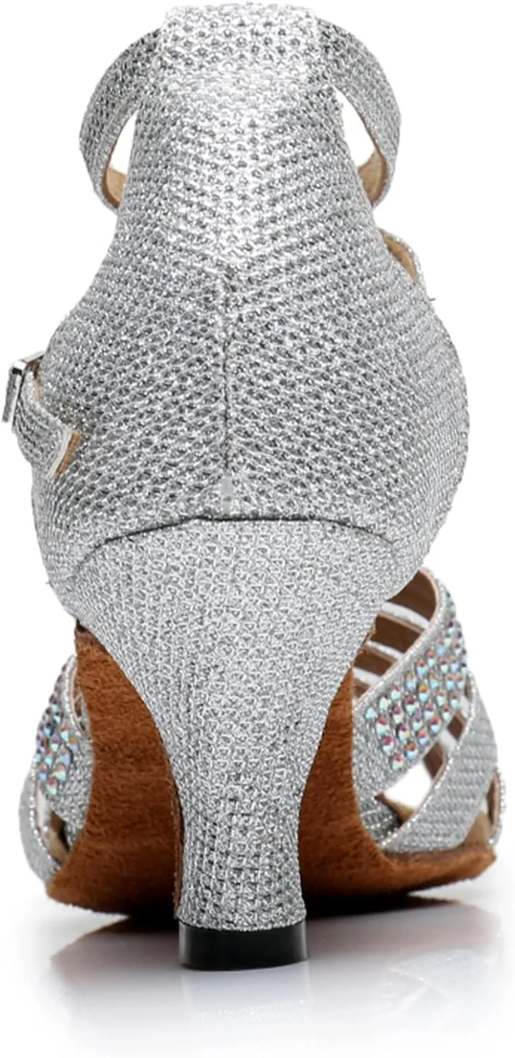 TDA Women's Fashion Mid Heel Crystals Glitter Synthetic Tango Ballroom Salsa Latin Dance wedding Shoes