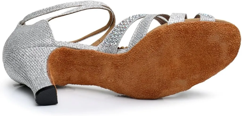 TDA Women's Fashion Mid Heel Crystals Glitter Synthetic Tango Ballroom Salsa Latin Dance wedding Shoes
