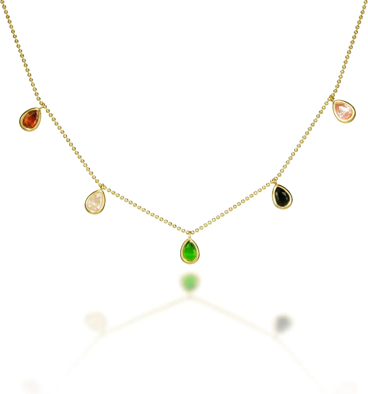 Teardrop Gemstones Pendant Necklace Multicolor Zirconia Gold-Plated Layered Chain Modern Dainty Jewelry for Women