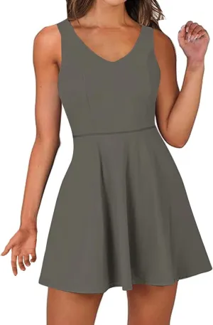 Tennis Dress for Women Sleeveless Active Sporty Tank Dress Athletic Romper Mini Dresses Backless Empire Waist Dresses