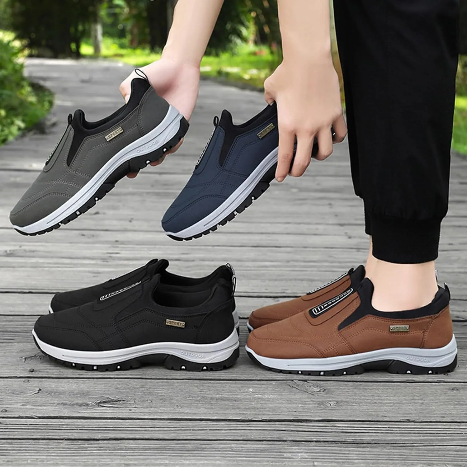 Teresad Shoes Men,Teresad Walking Shoes,Comfortable Breathable Slip-On Casual Shoes Anti-Slip Orthopedic Shoes(Gray,US 11)