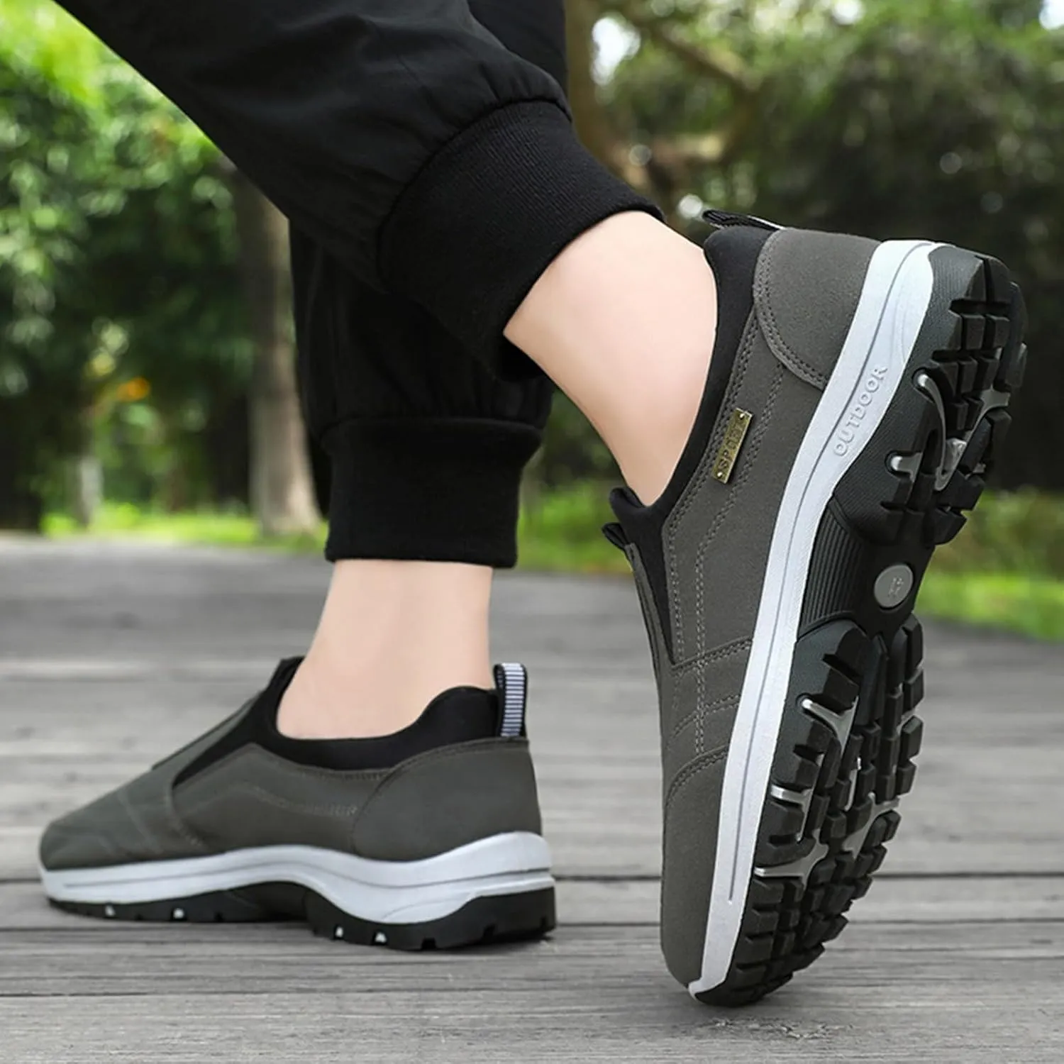 Teresad Shoes Men,Teresad Walking Shoes,Comfortable Breathable Slip-On Casual Shoes Anti-Slip Orthopedic Shoes(Gray,US 11)