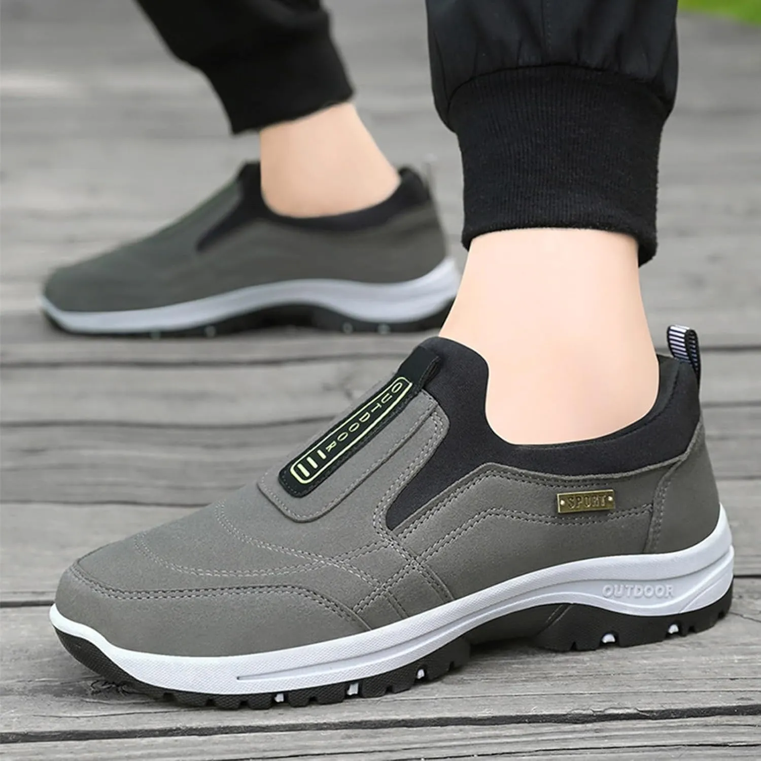 Teresad Shoes Men,Teresad Walking Shoes,Comfortable Breathable Slip-On Casual Shoes Anti-Slip Orthopedic Shoes(Gray,US 11)