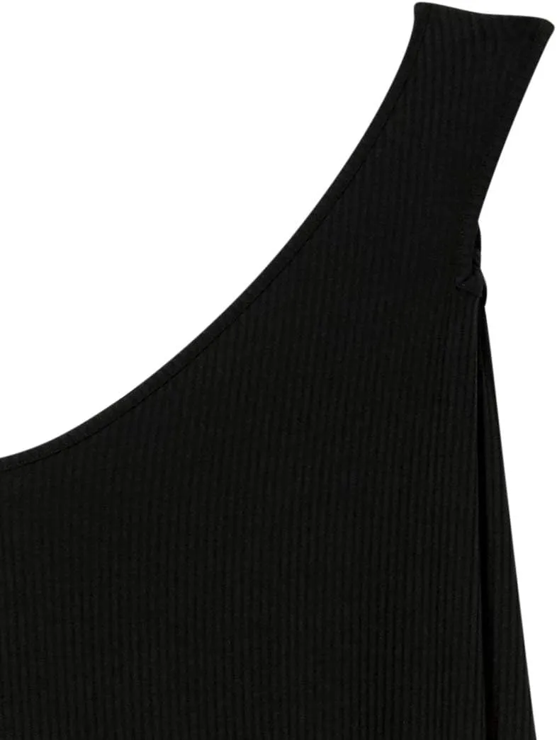 The Drop Women's Mickey Loose-fit One-Shoulder Cutout Rib Knit Maxi Dress