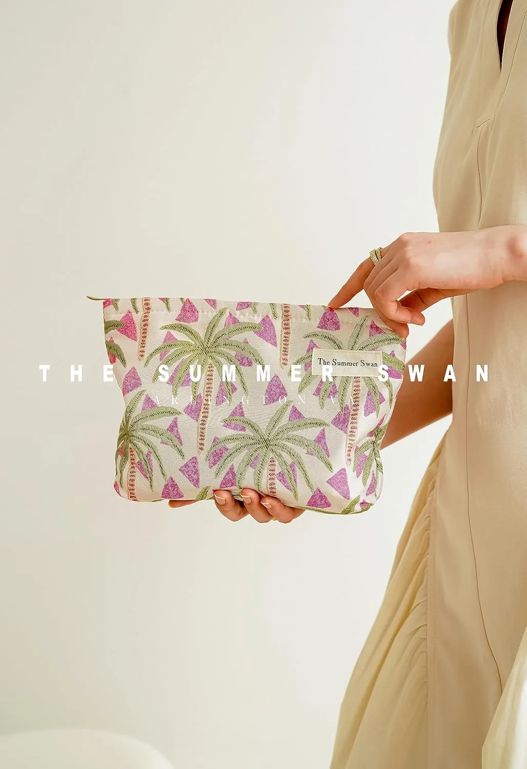The Summer Swan | Large Aesthetic Makeup Bag | Floral Makeup Bag | Mid-day Clutch | Period Kit Bag | Hygiene Bag | Skincare Bag | Cute Makeup Bag