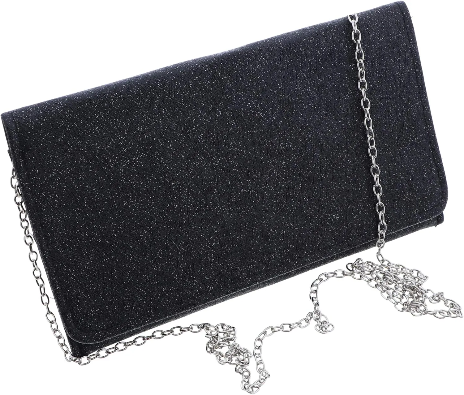 Thin Clutch with Sparkle Simple Evening Purse with Chain