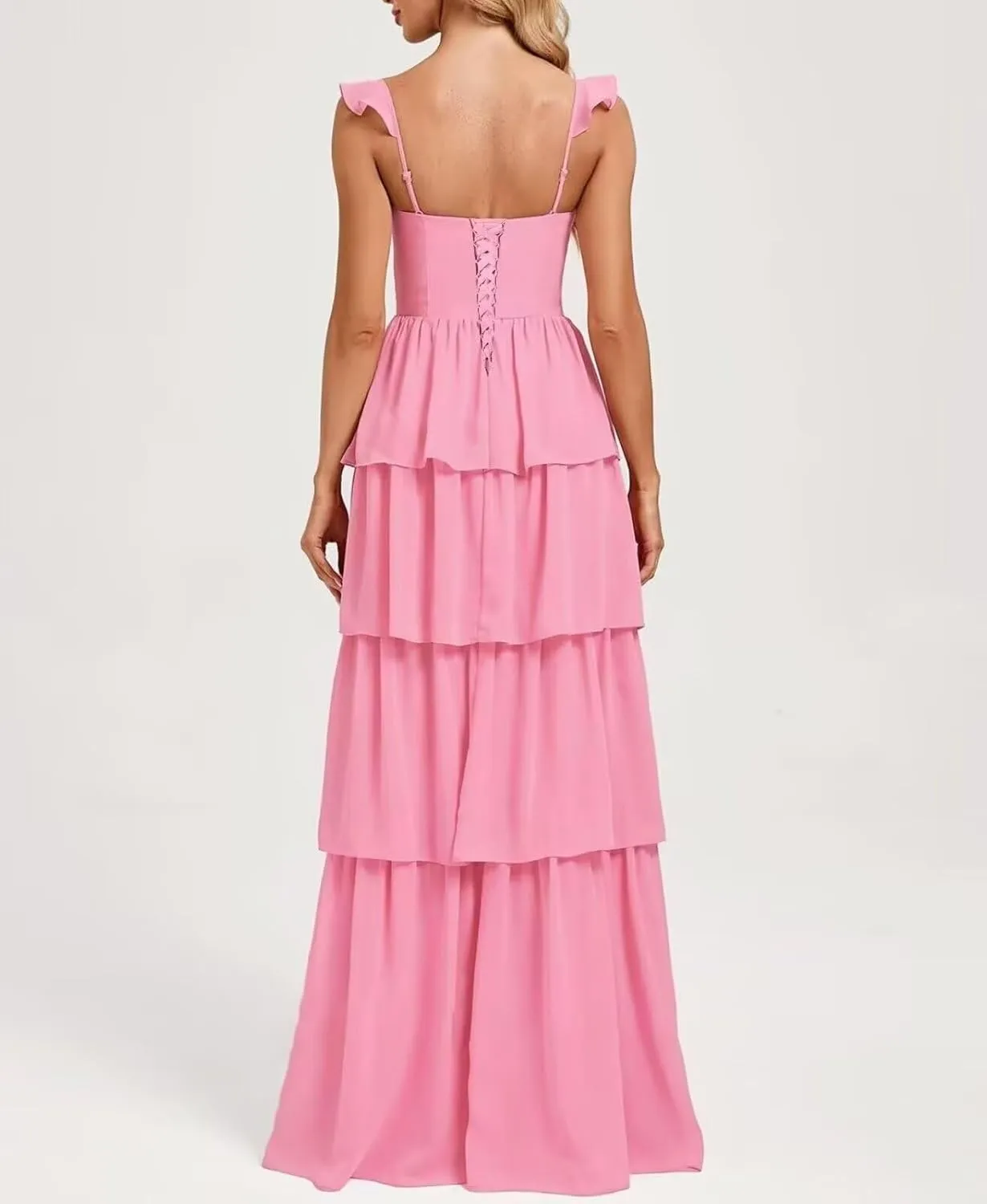 Tiered Ruffles Bridesmaid Dresses for Women 2025 Chiffon Formal Evening Dresses with Slit
