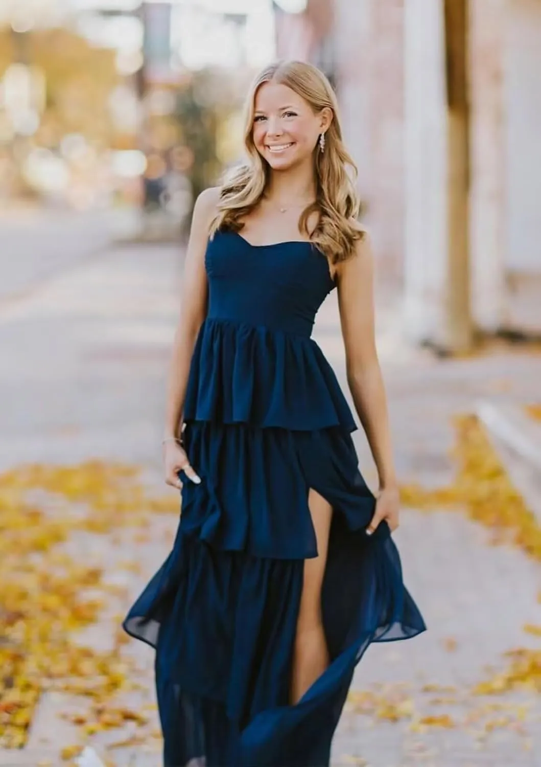 Tiered Ruffles Bridesmaid Dresses for Women 2025 Chiffon Formal Evening Dresses with Slit