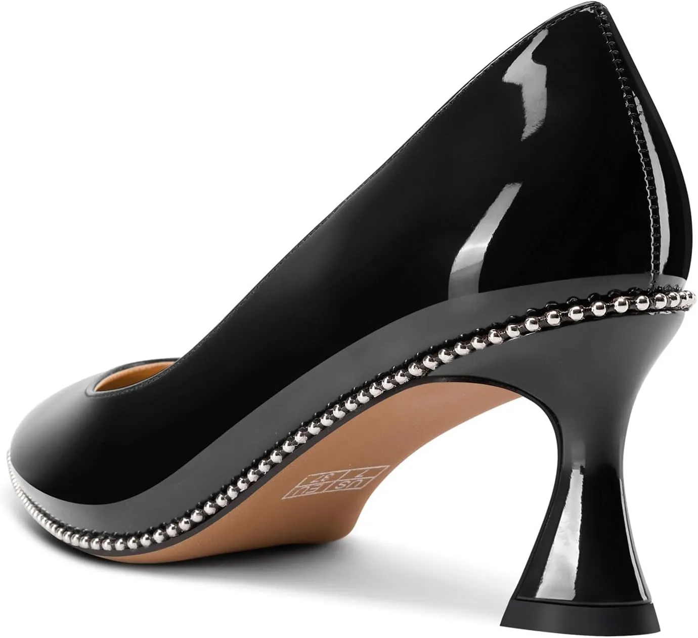 TNYNFBEB Womens Kitten Heel Pointed Toe Pumps Slip-on Sliver Beaded Prom Wedding Dress Basic Classic Patent Leather Summer 2.6 Inches Heels
