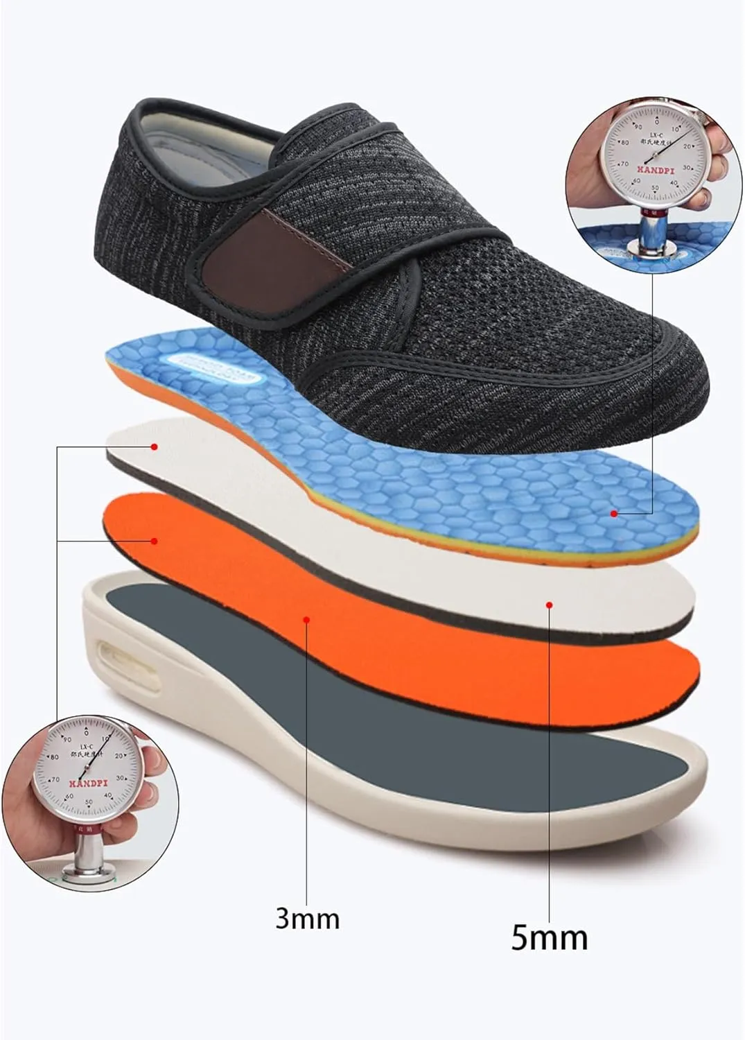 TOSOFT Men's Comfort And Cushiony Diabetic Shoes Wide Feet Flats Orthopedic Slippers Walking Shoes For Elderly Men Sneakers