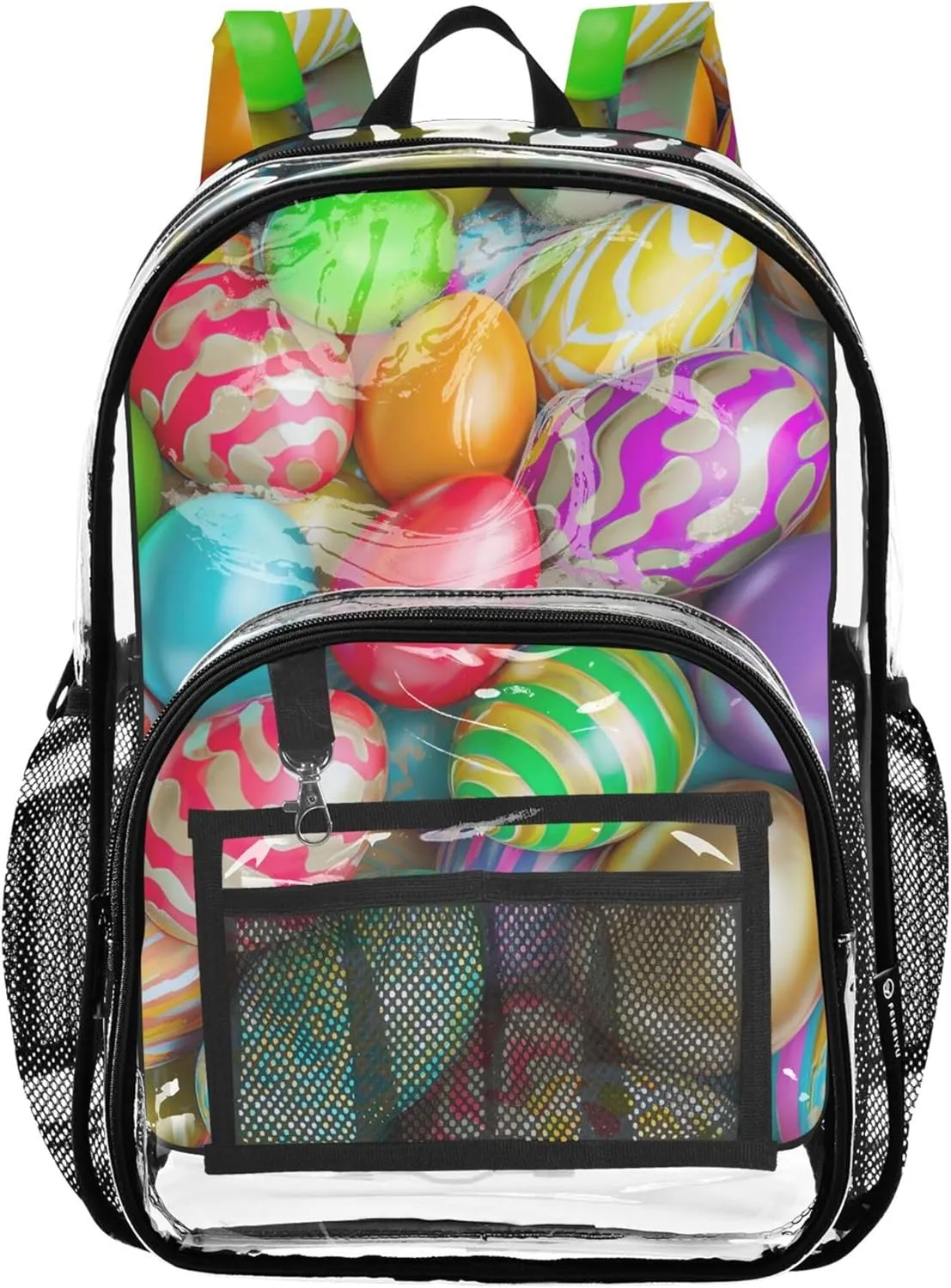 Travel Clear Bags for Women Colorful Easter Eggs Girls Backpack for Kids Large Plastic Approved Bag