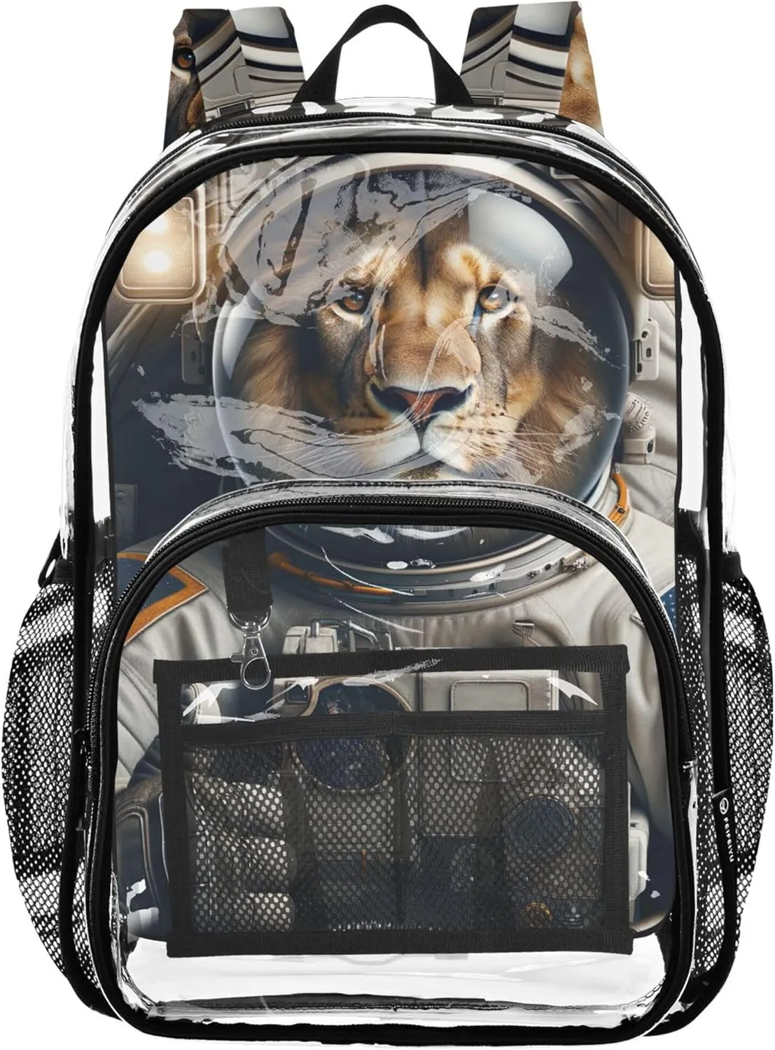 Travel Clear Bags for Women Girls Backpack Kids Boys See through Shoulder Bag Tiger Astronaut Funny Animal