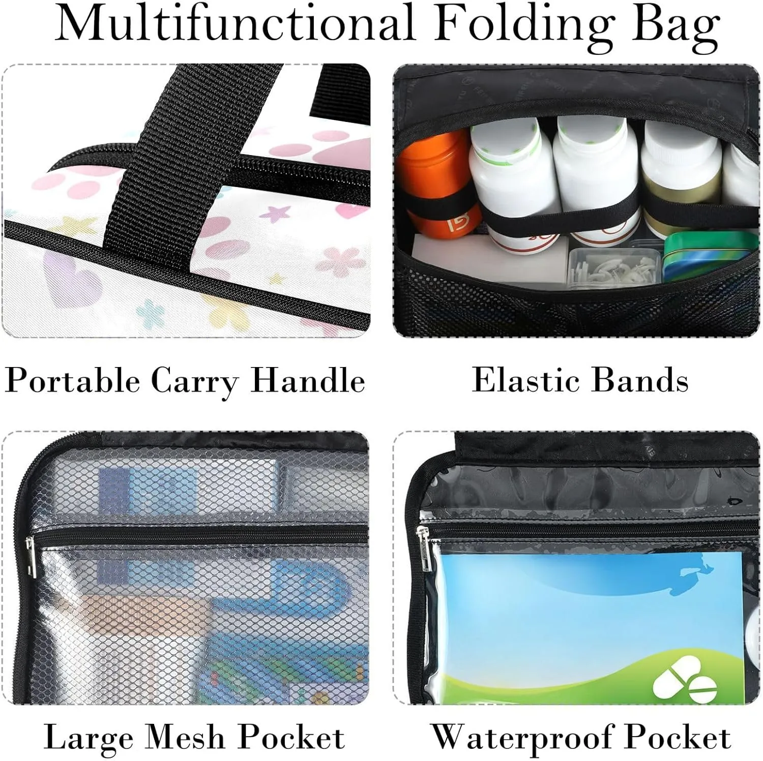 Travel Toiletry Bag for Woman/Men, Pink Animal Pet with Star and Heart Hanging Organizer Bag with Pockets Portable Folding Travel Case Bags for Makeup Cosmetic Toiletries Storage Traveling-L