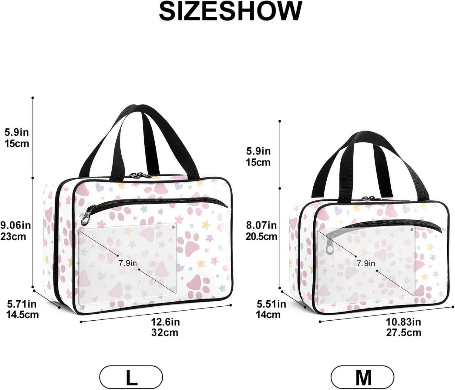 Travel Toiletry Bag for Woman/Men, Pink Animal Pet with Star and Heart Hanging Organizer Bag with Pockets Portable Folding Travel Case Bags for Makeup Cosmetic Toiletries Storage Traveling-L