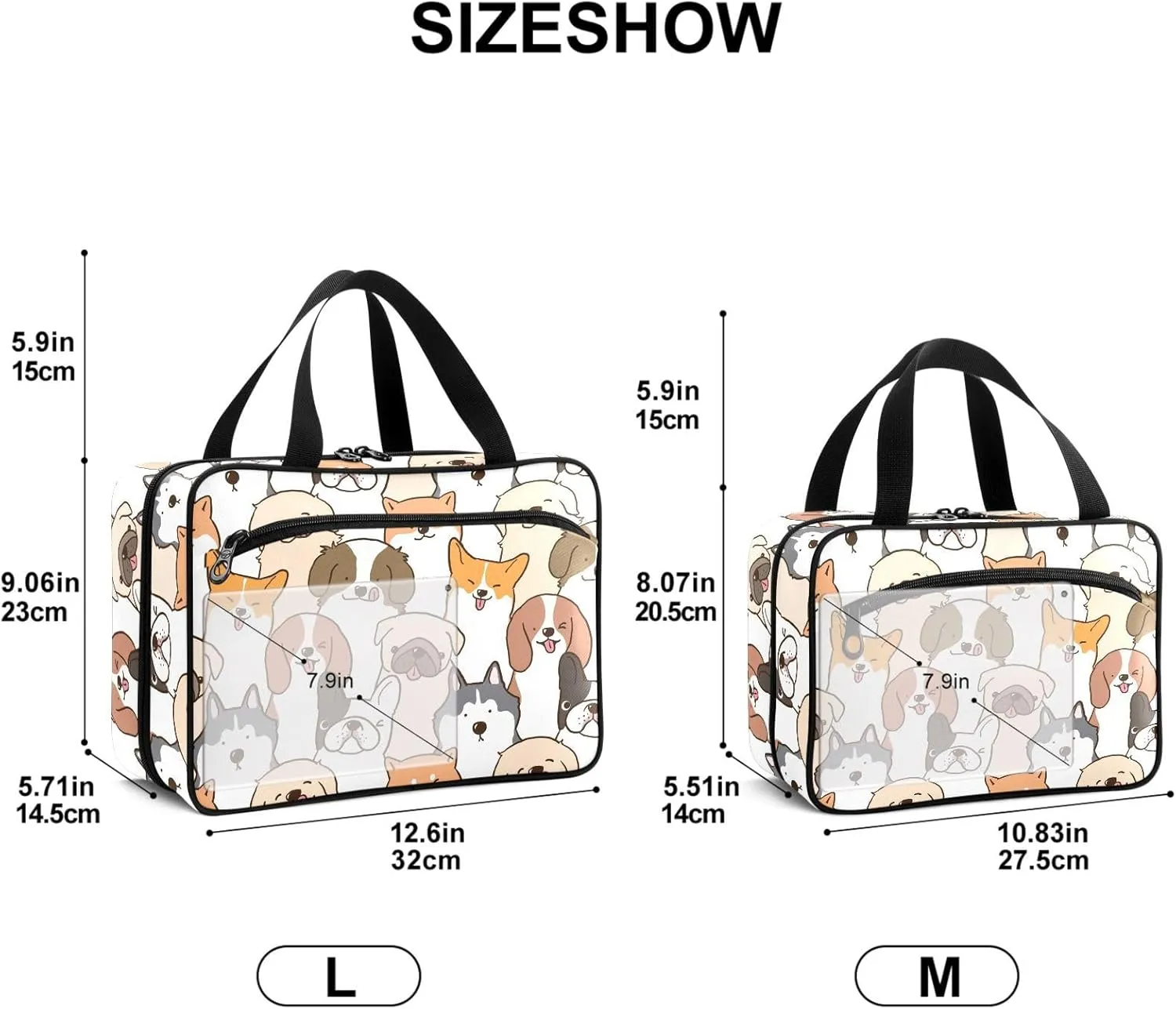 Travel Toiletry Bag for Woman/Men,Cute Hand Draw Dog Various Dogs Hanging Organizer Bag with Pockets Portable Folding Travel Case Bags for Makeup Cosmetic Toiletries Storage Traveling-M