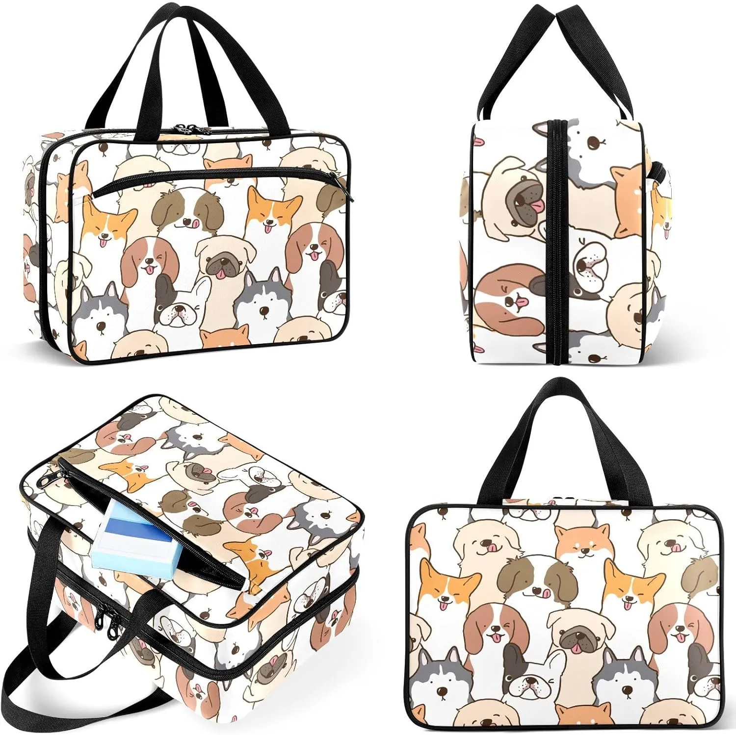 Travel Toiletry Bag for Woman/Men,Cute Hand Draw Dog Various Dogs Hanging Organizer Bag with Pockets Portable Folding Travel Case Bags for Makeup Cosmetic Toiletries Storage Traveling-M