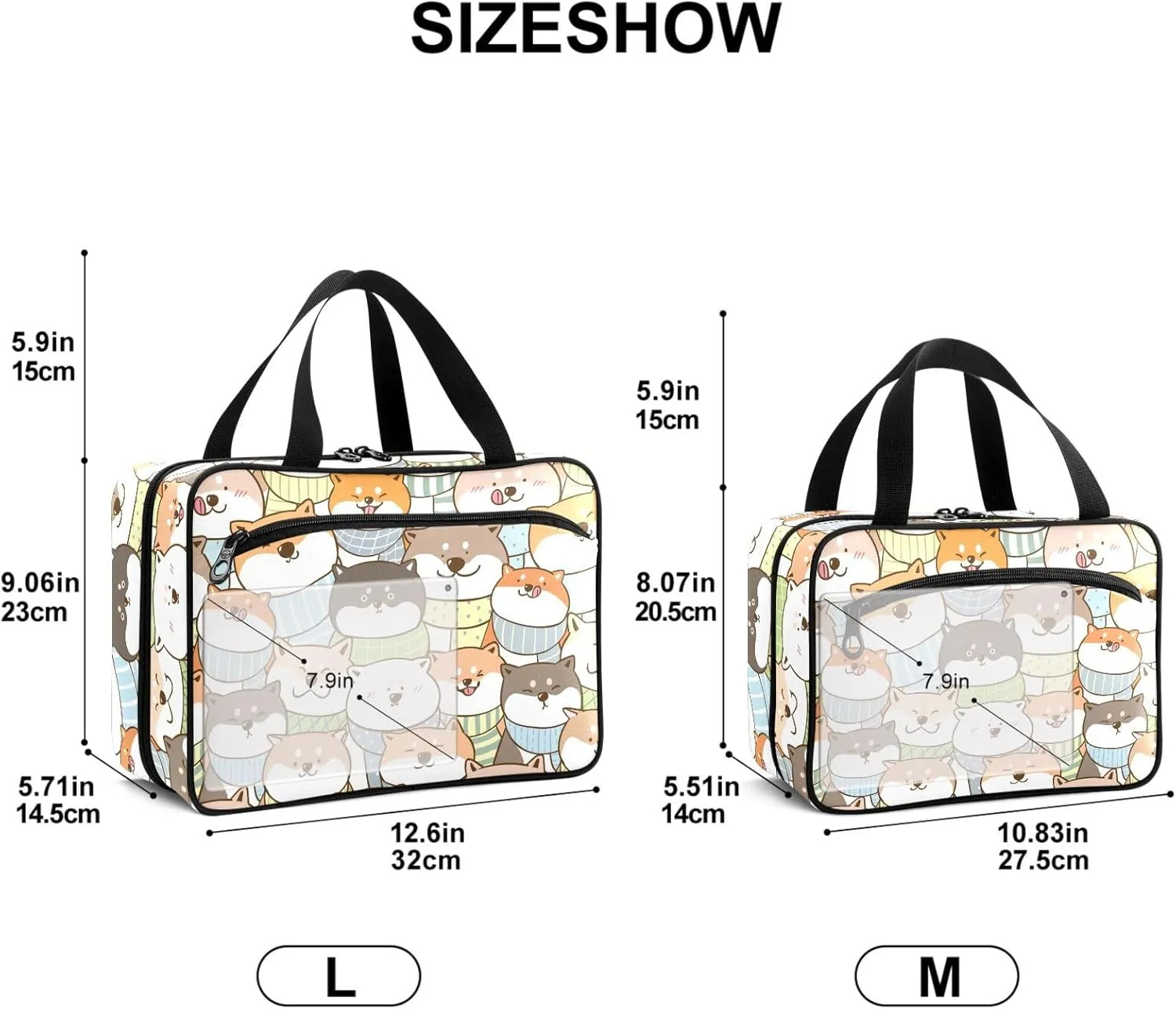 Travel Toiletry Bag for Woman/Men,Cute Shiba Inu Dog Kawaii Dogs Hanging Organizer Bag with Pockets Portable Folding Travel Case Bags for Makeup Cosmetic Toiletries Storage Traveling-L