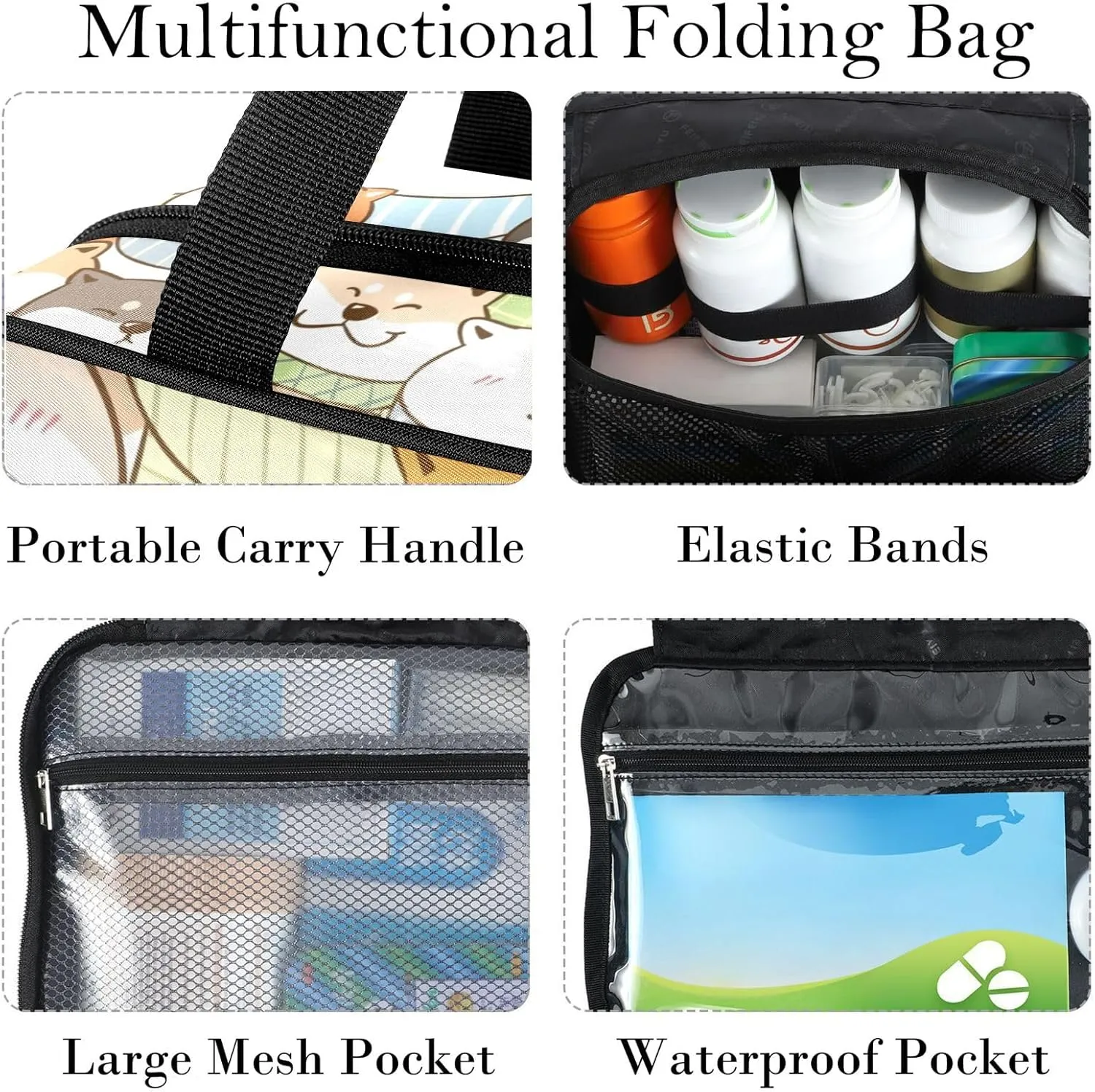 Travel Toiletry Bag for Woman/Men,Cute Shiba Inu Dog Kawaii Dogs Hanging Organizer Bag with Pockets Portable Folding Travel Case Bags for Makeup Cosmetic Toiletries Storage Traveling-L