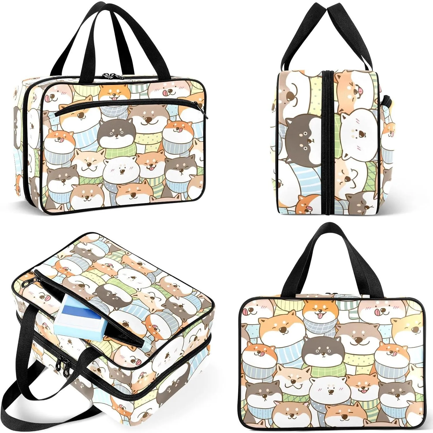 Travel Toiletry Bag for Woman/Men,Cute Shiba Inu Dog Kawaii Dogs Hanging Organizer Bag with Pockets Portable Folding Travel Case Bags for Makeup Cosmetic Toiletries Storage Traveling-L