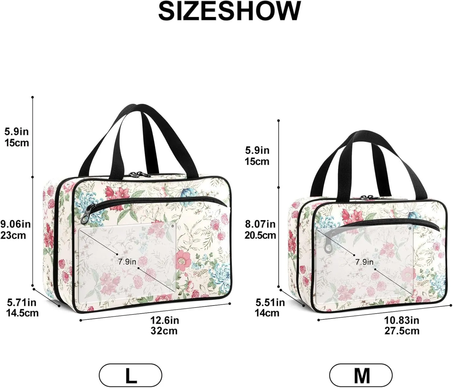 Travel Toiletry Bag for Woman/Men,Rustic Wildflower Blue Chrysanthemum Beige Hanging Organizer Bag with Pockets Portable Folding Travel Case Bags for Makeup Cosmetic Toiletries Storage Traveling-L