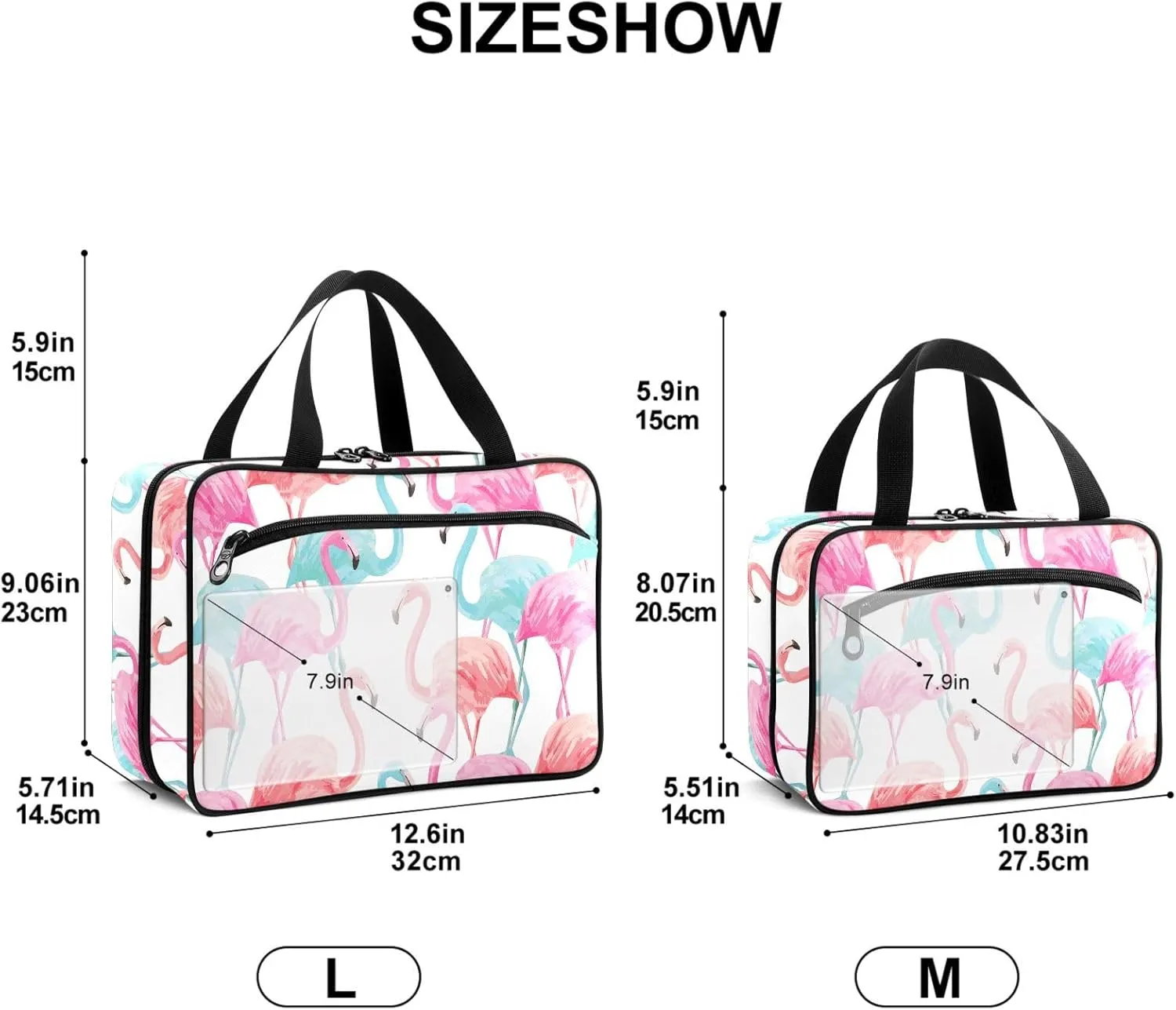 Travel Toiletry Bag for Woman/Men,Waterolor Flamingo Summer Tropical Pink Blue Hanging Organizer Bag with Pockets Portable Folding Travel Case Bags for Makeup Cosmetic Toiletries Storage Traveling-M