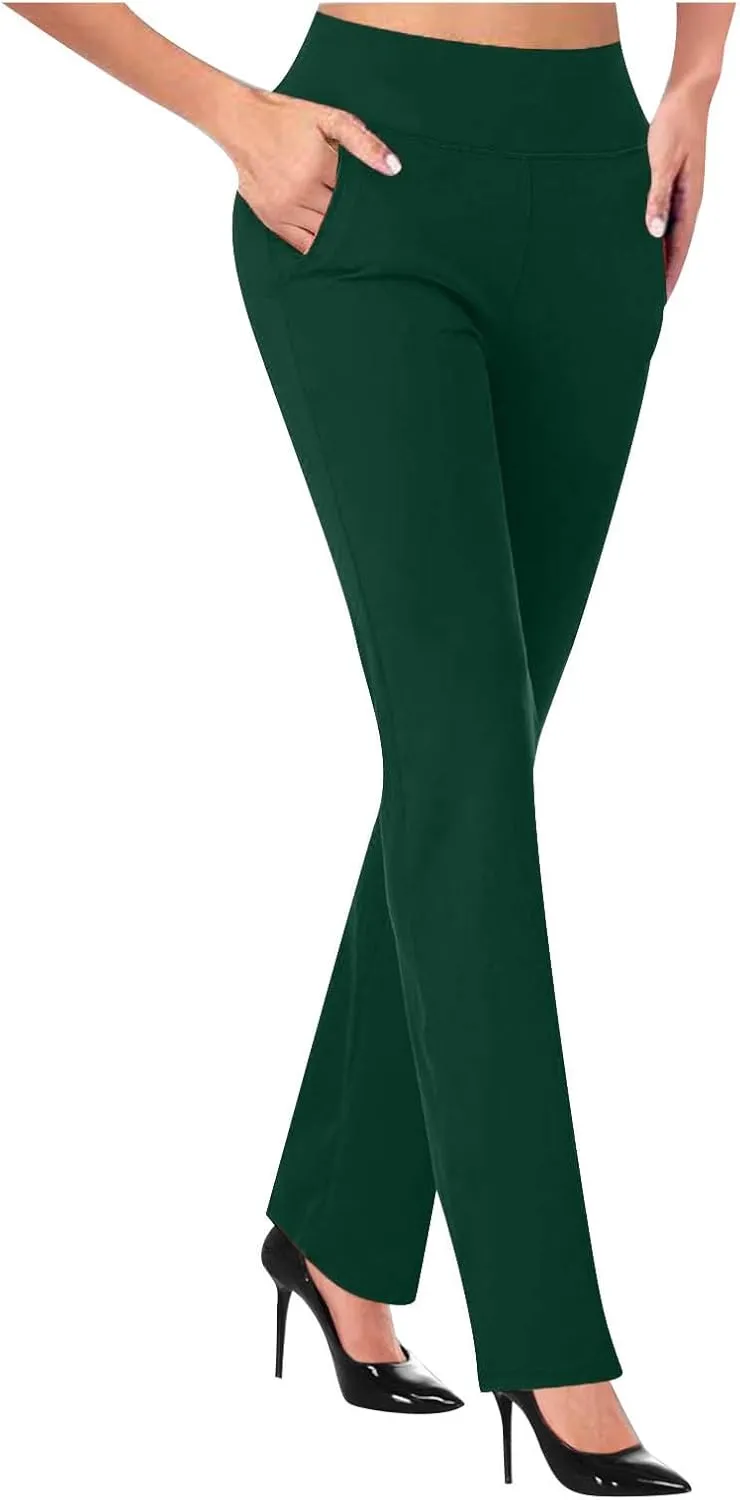 Trousers Pants for Women Dressy Casual High Waist Petite Suit Pants Trendy Formal Business Work Yoga Long Pants with Pockets