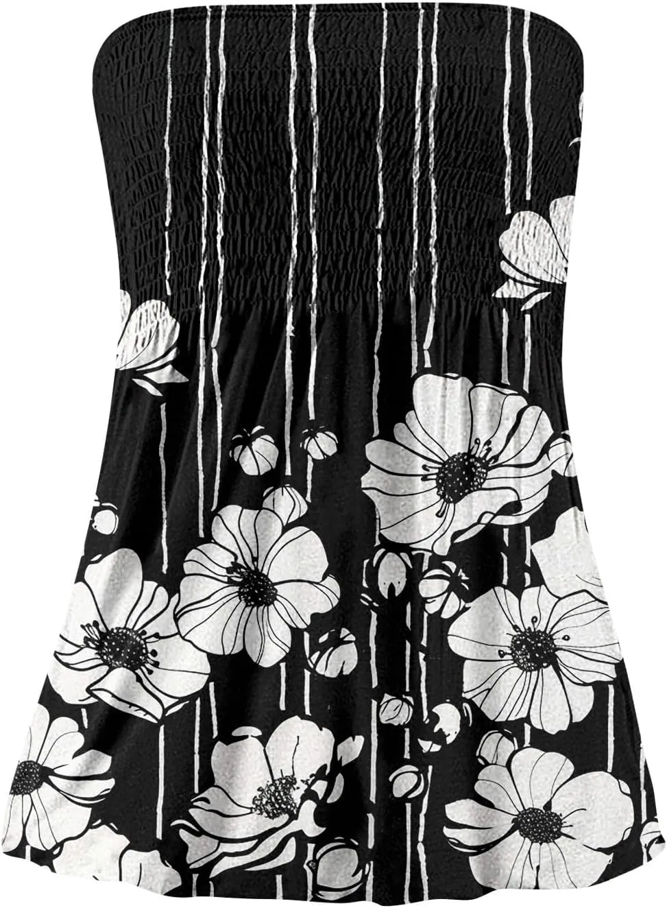 Tube Tops for Women Floral Print Sleeveless Tanks Strapless Smocked Ruffled Tube Tops Casual Lightweight Bandeau