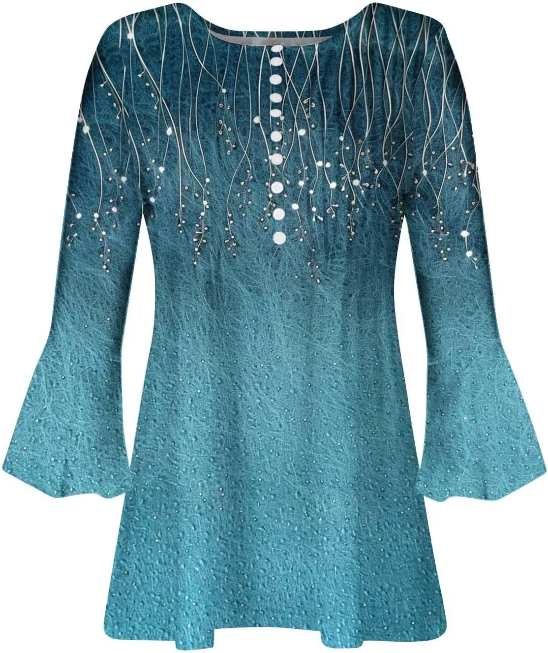 Tunic Henley Tops for Womens 2025 Trendy Boho Floral Print Tunics Shirts 3/4 Bell Sleeve Button V Neck Tshirt Blouses