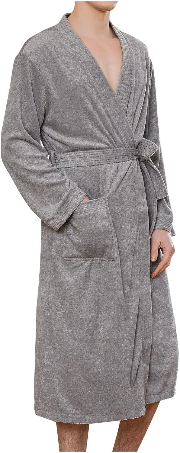 Unisex Soft Terry Robe Womens Mens Lightweight Long Bathrobe Cotton Shower Housecoat Comfy Sleepwear Spa Long Robe