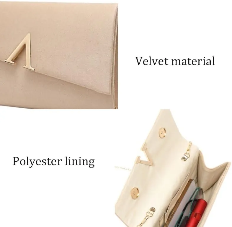 Velvet Simple Evening Bag Removable Chain Clutch Purses