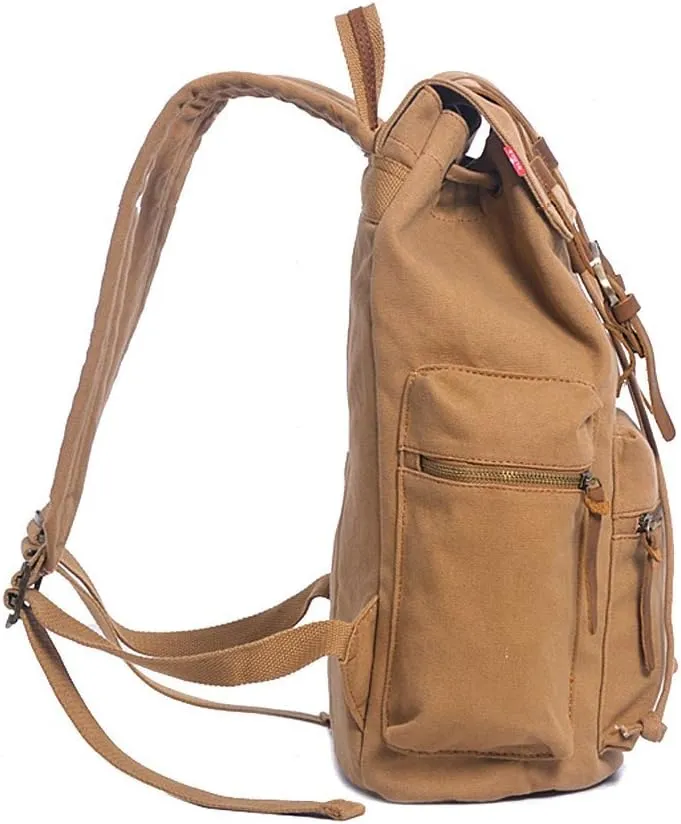 Vintage Canvas Backpack Leather Rucksack Knapsack Unisex Casual Backpack 17inch Laptop Backpack Hiking Bag(L-Coffee)