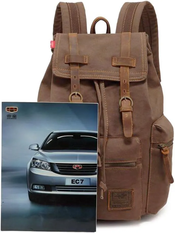 Vintage Canvas Backpack Leather Rucksack Knapsack Unisex Casual Backpack 17inch Laptop Backpack Hiking Bag(L-Coffee)