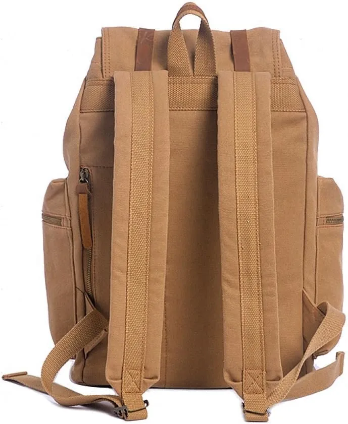 Vintage Canvas Backpack Leather Rucksack Knapsack Unisex Casual Backpack 17inch Laptop Backpack Hiking Bag(L-Coffee)