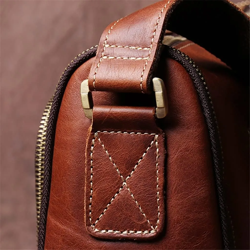 Vintage Crossbody Bag Leather Men's Shoulder Messenger Man Bags For 9.7Inch