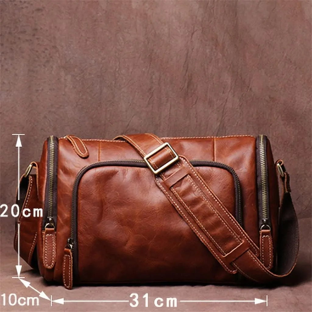 Vintage Crossbody Bag Leather Men's Shoulder Messenger Man Bags For 9.7Inch